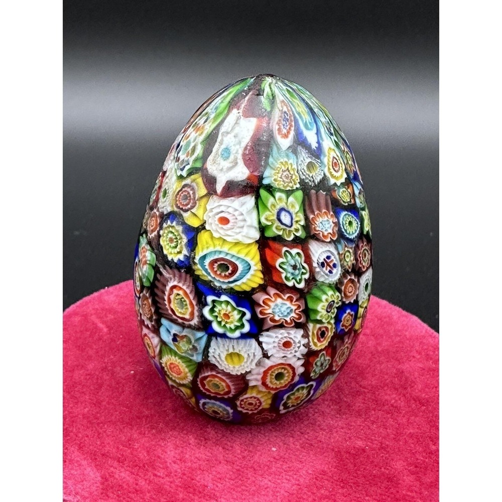 Breathtaking Vintage AVEM Venetian Satin Finish Millefiori Glass Egg Paperweight